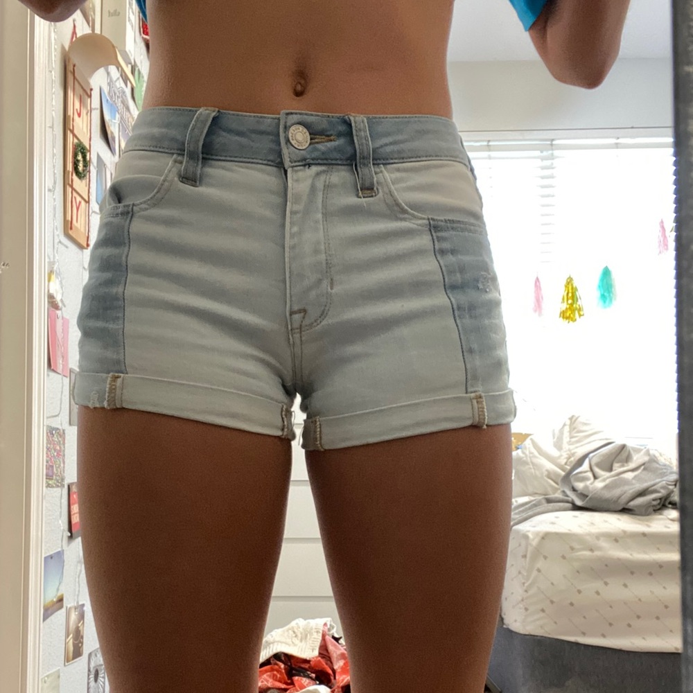 Multi colored denim shorts